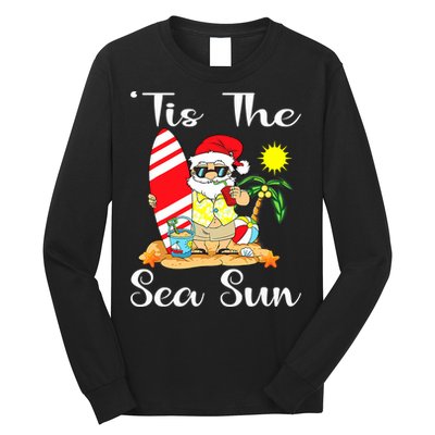Tis The Sea Sun Christmas In July Santa Surfing Lake Party Long Sleeve Shirt