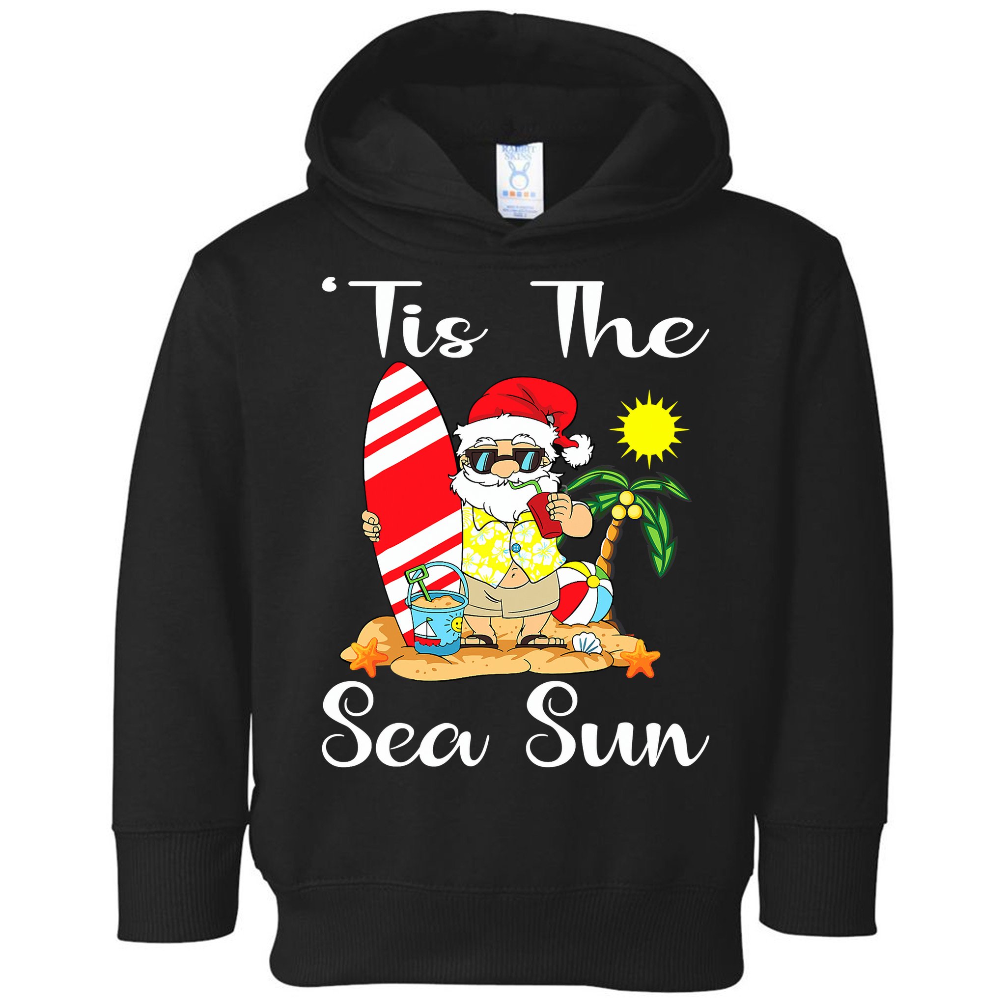 Tis The Sea Sun Christmas In July Santa Surfing Lake Party Toddler Hoodie