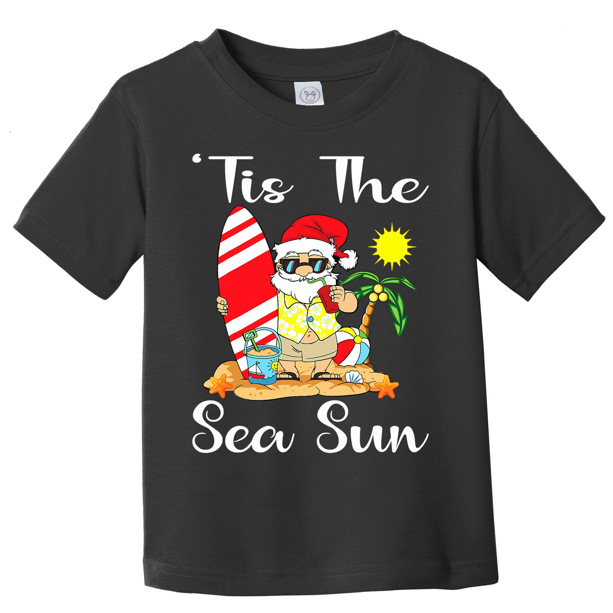 Tis The Sea Sun Christmas In July Santa Surfing Lake Party Toddler T-Shirt