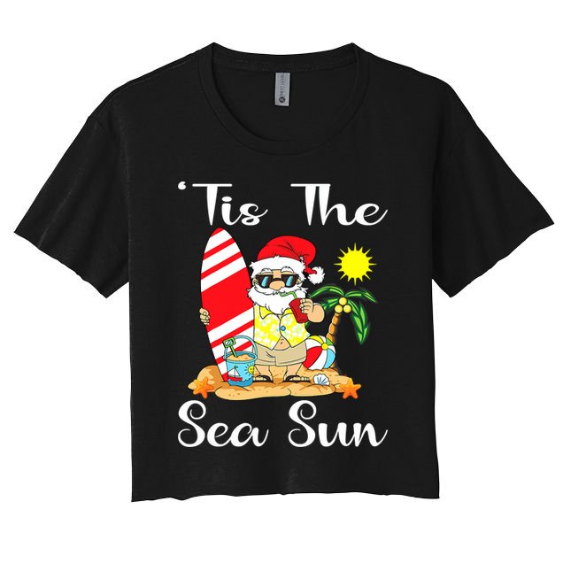 Tis The Sea Sun Christmas In July Santa Surfing Lake Party Crop Top