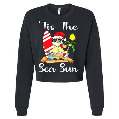 Tis The Sea Sun Christmas In July Santa Surfing Lake Party Cropped Pullover Crew