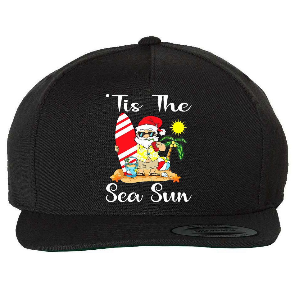 Tis The Sea Sun Christmas In July Santa Surfing Lake Party Wool Snapback Cap