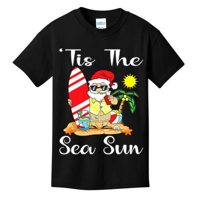 Tis The Sea Sun Christmas In July Santa Surfing Lake Party Kids T-Shirt
