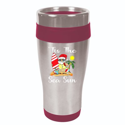 Tis The Sea Sun Christmas In July Santa Surfing Lake Party 16oz Travel Tumbler