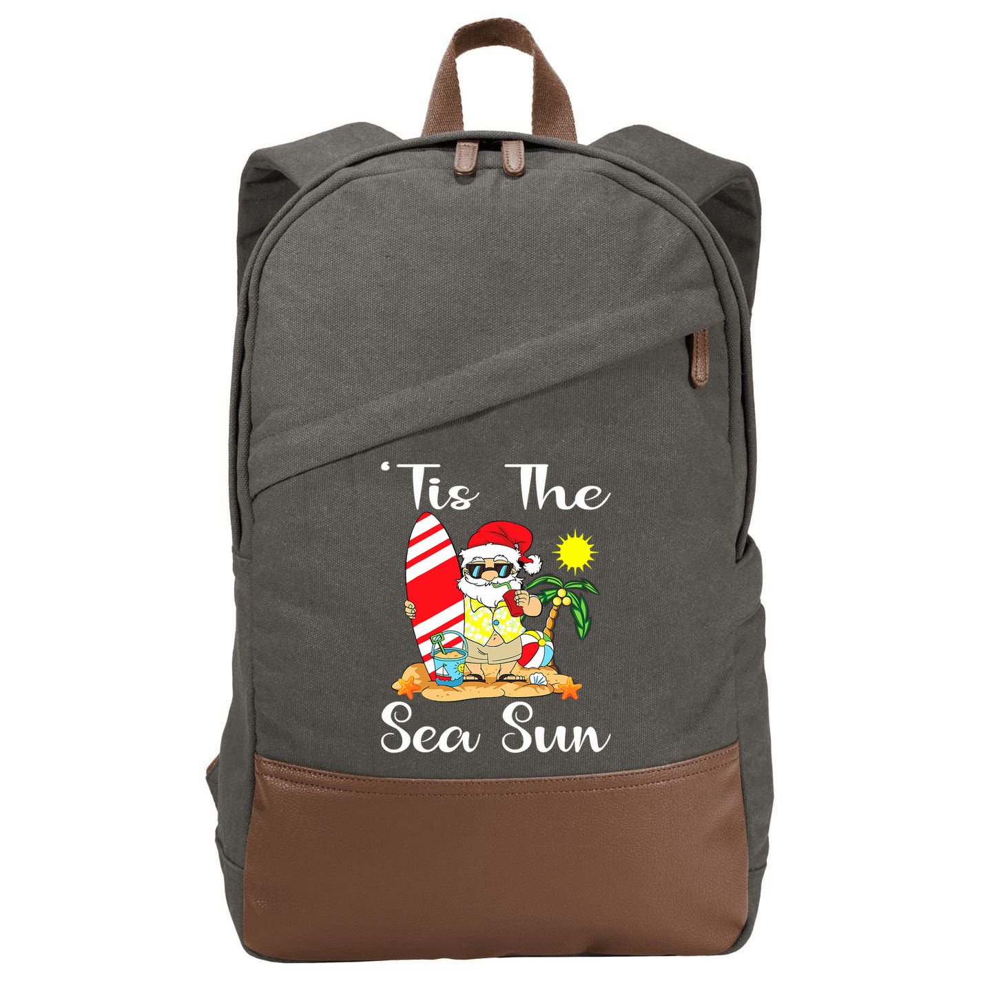 Tis The Sea Sun Christmas In July Santa Surfing Lake Party Cotton Canvas Backpack