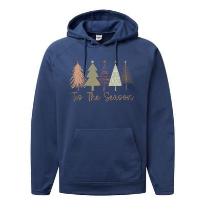 Tis The Season Funny Christmas Tree Boho Christmas Trees Whimsical Christmas Performance Fleece Hoodie