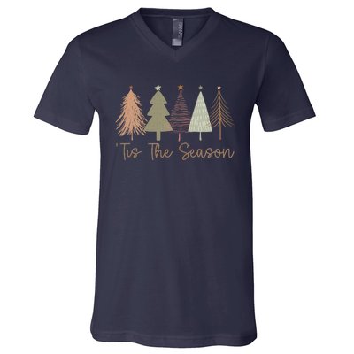 Tis The Season Funny Christmas Tree Boho Christmas Trees Whimsical Christmas V-Neck T-Shirt