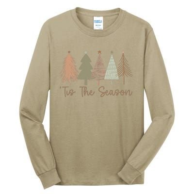 Tis The Season Funny Christmas Tree Boho Christmas Trees Whimsical Christmas Tall Long Sleeve T-Shirt