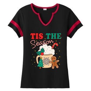 Tis The Season Christmas Tree Cake Gingerbread Santa Claus Cookies Ladies Halftime Notch Neck Tee