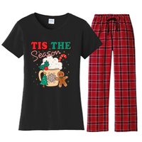 Tis The Season Christmas Tree Cake Gingerbread Santa Claus Cookies Women's Flannel Pajama Set