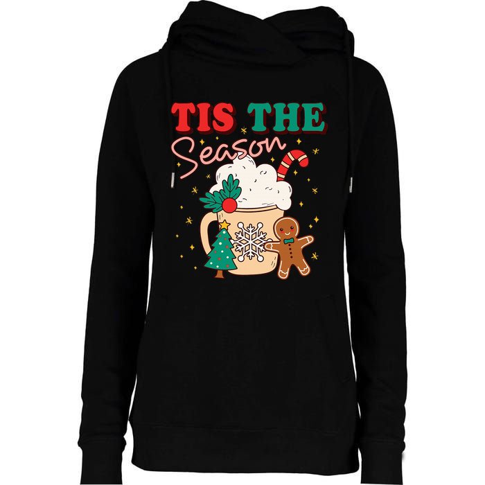 Tis The Season Christmas Tree Cake Gingerbread Santa Claus Cookies Womens Funnel Neck Pullover Hood