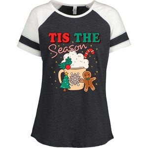 Tis The Season Christmas Tree Cake Gingerbread Santa Claus Cookies Enza Ladies Jersey Colorblock Tee