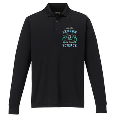 Tis The Season To Learn Science Teacher Christmas Great Gift Performance Long Sleeve Polo