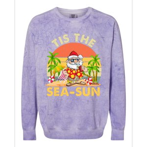 Tis The Sea Sun Santa Beach Summer Christmas In July Summer Colorblast Crewneck Sweatshirt