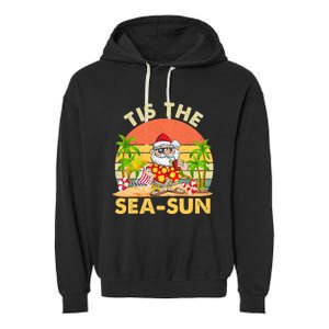 Tis The Sea Sun Santa Beach Summer Christmas In July Summer Garment-Dyed Fleece Hoodie