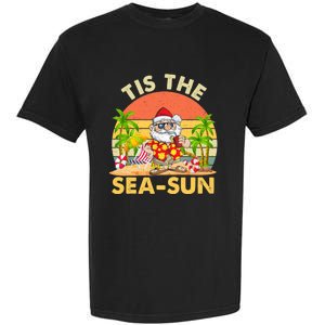 Tis The Sea Sun Santa Beach Summer Christmas In July Summer Garment-Dyed Heavyweight T-Shirt