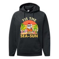 Tis The Sea Sun Santa Beach Summer Christmas In July Summer Performance Fleece Hoodie