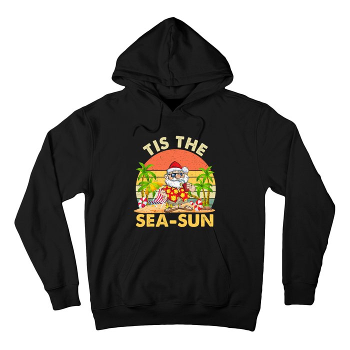 Tis The Sea Sun Santa Beach Summer Christmas In July Summer Hoodie