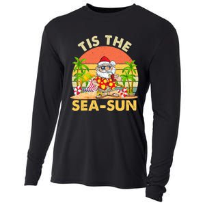 Tis The Sea Sun Santa Beach Summer Christmas In July Summer Cooling Performance Long Sleeve Crew