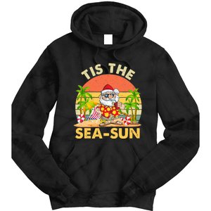 Tis The Sea Sun Santa Beach Summer Christmas In July Summer Tie Dye Hoodie