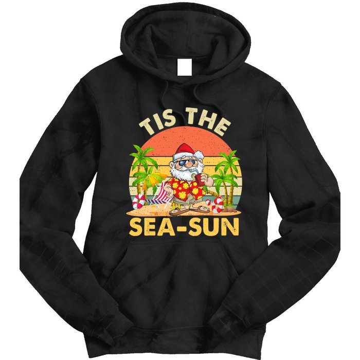 Tis The Sea Sun Santa Beach Summer Christmas In July Summer Tie Dye Hoodie