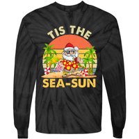 Tis The Sea Sun Santa Beach Summer Christmas In July Summer Tie-Dye Long Sleeve Shirt