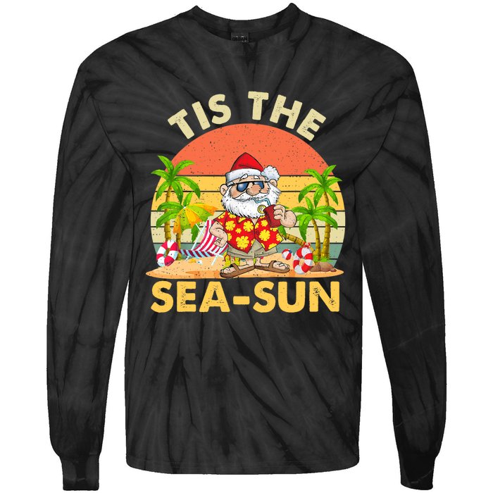 Tis The Sea Sun Santa Beach Summer Christmas In July Summer Tie-Dye Long Sleeve Shirt