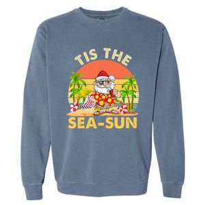 Tis The Sea Sun Santa Beach Summer Christmas In July Summer Garment-Dyed Sweatshirt