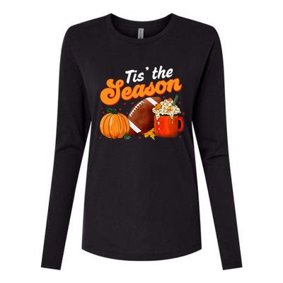 Tis The Season Pumpkin Spice Latte Halloween Fall Football Womens Cotton Relaxed Long Sleeve T-Shirt