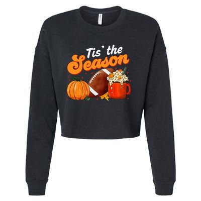 Tis The Season Pumpkin Spice Latte Halloween Fall Football Cropped Pullover Crew