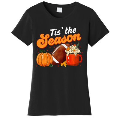 Tis The Season Pumpkin Spice Latte Halloween Fall Football Women's T-Shirt