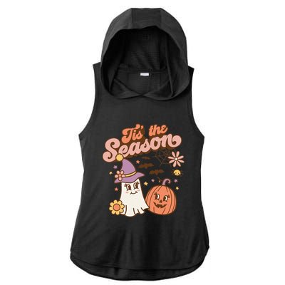 Tis The Season Fall Season Autumn Ghost Pumpkin Halloween Costume Ladies PosiCharge Tri-Blend Wicking Draft Hoodie Tank