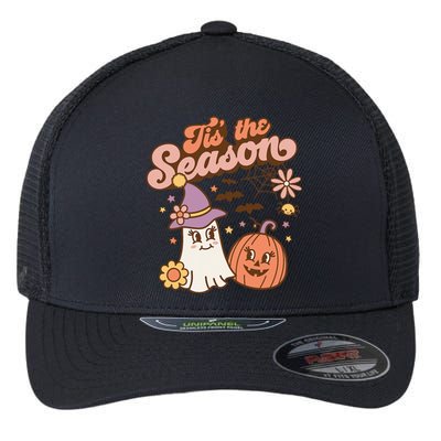 Tis The Season Fall Season Autumn Ghost Pumpkin Halloween Costume Flexfit Unipanel Trucker Cap