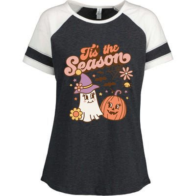 Tis The Season Fall Season Autumn Ghost Pumpkin Halloween Costume Enza Ladies Jersey Colorblock Tee