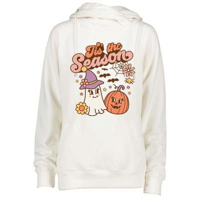 Tis The Season Fall Season Autumn Ghost Pumpkin Halloween Costume Womens Funnel Neck Pullover Hood