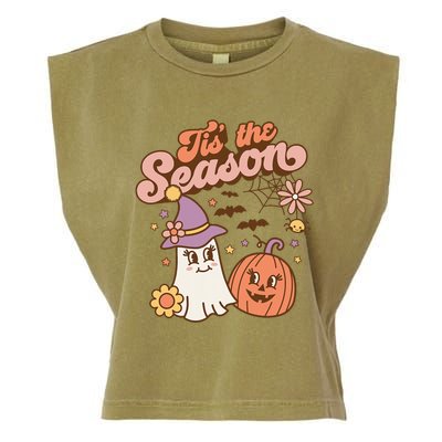 Tis The Season Fall Season Autumn Ghost Pumpkin Halloween Costume Garment-Dyed Women's Muscle Tee