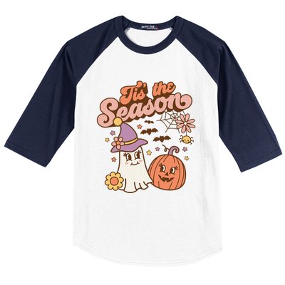 Tis The Season Fall Season Autumn Ghost Pumpkin Halloween Costume Baseball Sleeve Shirt