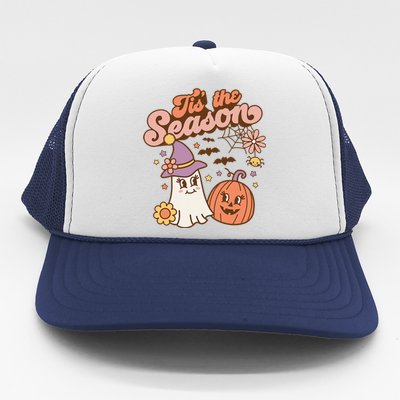 Tis The Season Fall Season Autumn Ghost Pumpkin Halloween Costume Trucker Hat