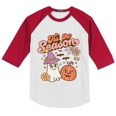 Tis The Season Fall Season Autumn Ghost Pumpkin Halloween Costume Kids Colorblock Raglan Jersey