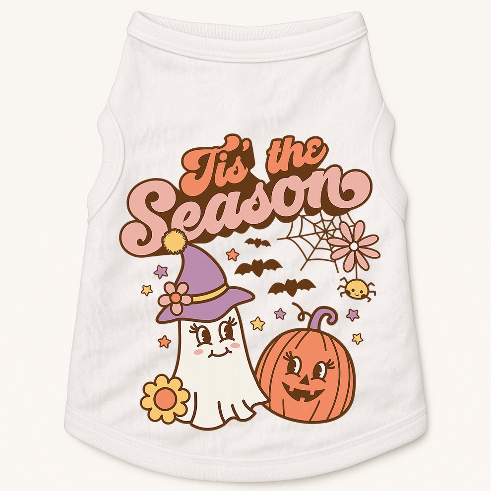 Tis The Season Fall Season Autumn Ghost Pumpkin Halloween Costume Doggie Tank