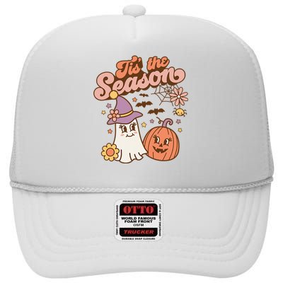 Tis The Season Fall Season Autumn Ghost Pumpkin Halloween Costume High Crown Mesh Back Trucker Hat