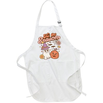 Tis The Season Fall Season Autumn Ghost Pumpkin Halloween Costume Full-Length Apron With Pockets