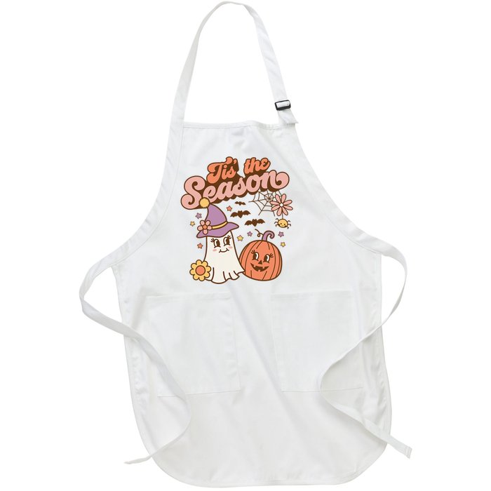 Tis The Season Fall Season Autumn Ghost Pumpkin Halloween Costume Full-Length Apron With Pockets