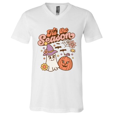 Tis The Season Fall Season Autumn Ghost Pumpkin Halloween Costume V-Neck T-Shirt