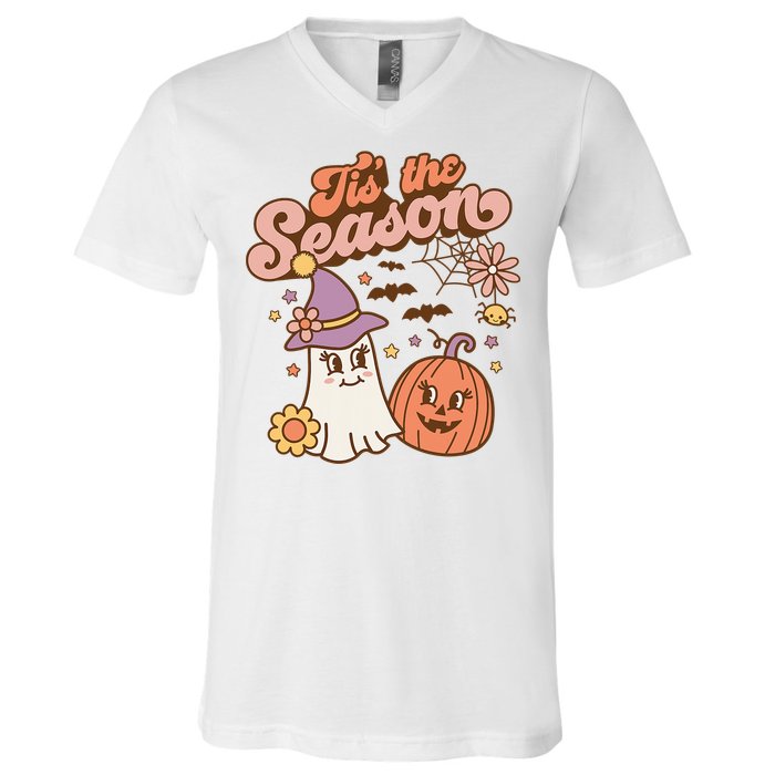 Tis The Season Fall Season Autumn Ghost Pumpkin Halloween Costume V-Neck T-Shirt