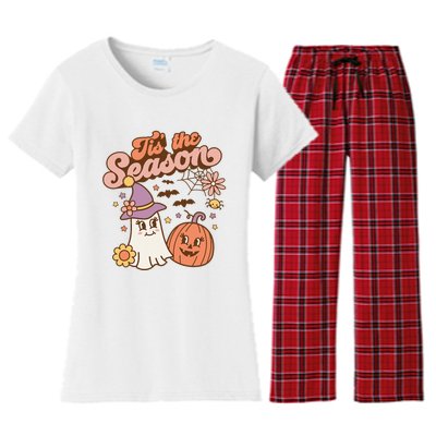 Tis The Season Fall Season Autumn Ghost Pumpkin Halloween Costume Women's Flannel Pajama Set