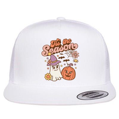 Tis The Season Fall Season Autumn Ghost Pumpkin Halloween Costume Flat Bill Trucker Hat