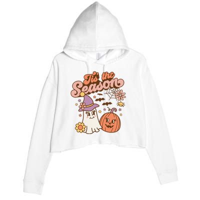 Tis The Season Fall Season Autumn Ghost Pumpkin Halloween Costume Crop Fleece Hoodie