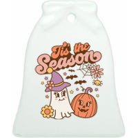 Tis The Season Fall Season Autumn Ghost Pumpkin Halloween Costume Ceramic Bell Ornament