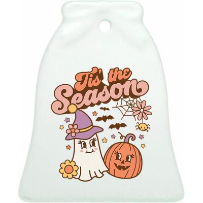 Tis The Season Fall Season Autumn Ghost Pumpkin Halloween Costume Ceramic Bell Ornament